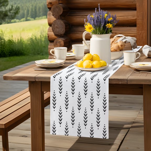 Table Runner Modern Scandi Botanical Leaves Dresser Scarves 13x36 Inch,Linen Table Runners Minimalist Black Leaf on White Tablerunner for Home Dining Indoor Outdoor Wedding Party Tabletop Decor
