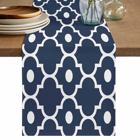 Table Runner Moroccan Design Soft Linen Style Table Runner Cloth Geometric Art Dining Table Decor for Kitchen, Dining Room, Parties, Holiday & Everyday Use 13x36 Inch