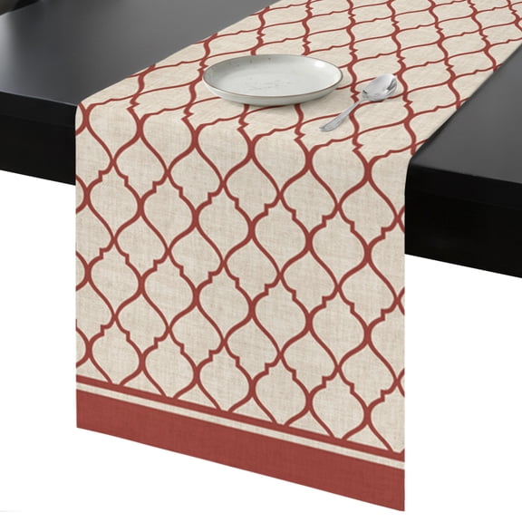 Table Runner Moroccan Pattern Decorative Dining Table Runner Rustic Vintage Brick Red Kitchen Table Decoration for Home, Holiday and Party Use 13x36 Inch