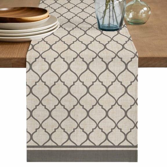 Table Runner Moroccan Pattern Soft Linen Style Table Runner Cloth Rustic Vintage Grey Dining Table Decor for Kitchen, Dining Room, Parties, Holiday & Everyday Use 13x72 Inch