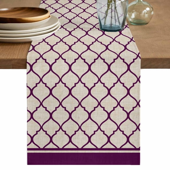 Table Runner Moroccan Pattern Soft Linen Style Table Runner Cloth Rustic Vintage Purple Dining Table Decor for Kitchen, Dining Room, Parties, Holiday & Everyday Use 13x72 Inch