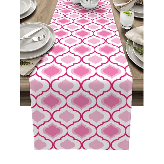Table Runner Moroccan Pattern Table Decoration for Kitchen Dinning Geometric Trellis Pink Table Decoration for Indoor Outdoor Party Wedding Decor 13x72 Inch