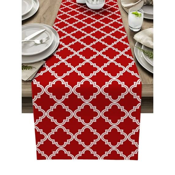 Table Runner Moroccan Pattern Table Decoration for Kitchen Dinning Geometric Trellis Red Table Decoration for Indoor Outdoor Party Wedding Decor 13x72 Inch