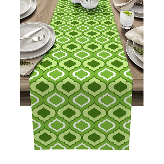 Table Runner Moroccan Pattern Table Decoration for Kitchen Dinning Green Geometric Trellis Table Decoration for Indoor Outdoor Party Wedding Decor 13x90 Inch