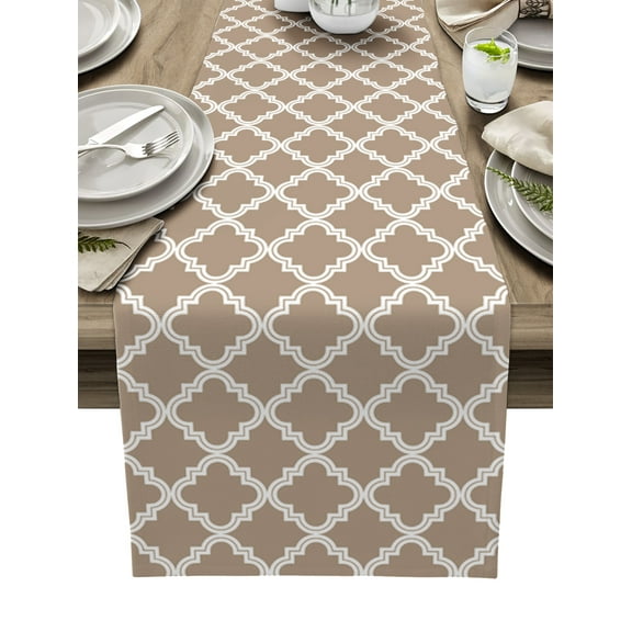 Table Runner Moroccan Pattern Table Decoration for Kitchen Dinning Beige Table Decoration for Indoor Outdoor Party Wedding Decor 13x90 Inch