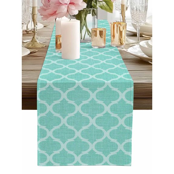 Table Runner Moroccan Texture Table Runners Retro Turquoise Linen Cotton Linen Dresser Scarf Kitchen Dining Table Decor for Home Dinner Party Decor 13x36 Inch