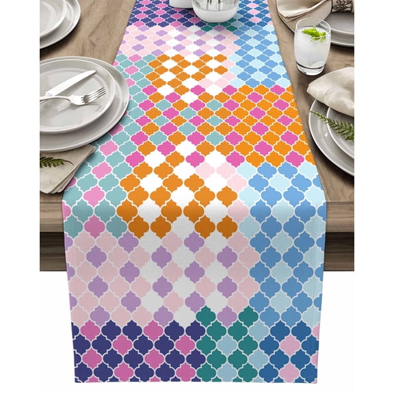 Table Runner Morocco Texture Table Decoration for Kitchen Dinning Colorful Modern Art Table Decoration for Indoor Outdoor Party Wedding Decor 13x90inch