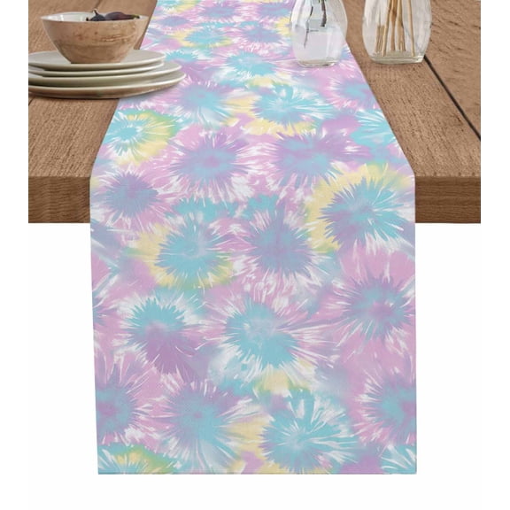 Table Runner Multicolor Tie Dye Table Decoration for Kitchen Dinning Ombre Boho Abstract Art Table Decoration for Indoor Outdoor Party Wedding Decor 13x90inch
