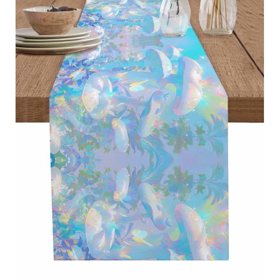 Table Runner Mushroom Butterfly Table Decoration for Kitchen Dinning Multicolor Plants Table Decoration for Indoor Outdoor Party Wedding Decor 13x72inch