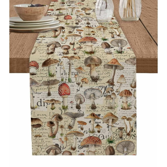 Table Runner Mushroom Table Decoration for Kitchen Dinning Vintage Nature Plant Table Decoration for Indoor Outdoor Party Wedding Decor 13x72 Inch