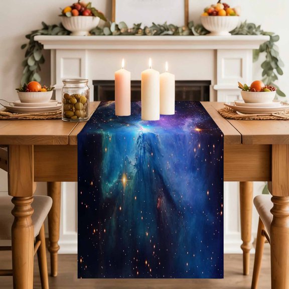 Table Runner Mystical Blue Purple Starry Sky Dresser Scarves 13x70 Inch,Linen Table Runners Galaxy Digital Design Tablerunner for Home Dining Indoor Outdoor Wedding Party Tabletop Decor