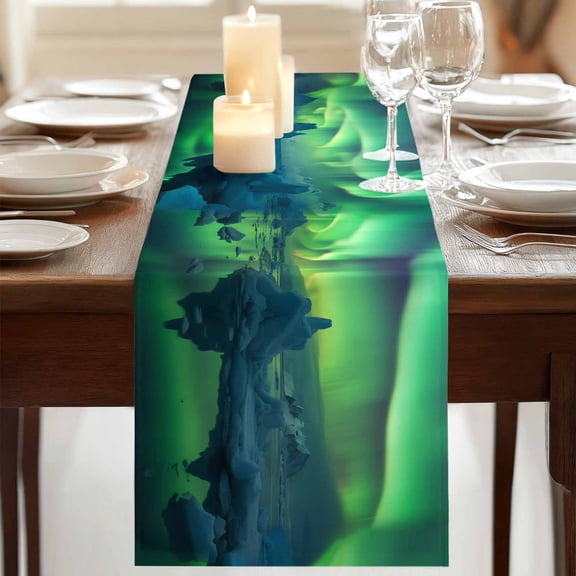 Table Runner,Natural Scene Polar Lights Kitchen Dining Table Runners Tabletop Decorations Winter Iceland Aurorae Tablerunner Dresser Scarves for Home Party Wedding Birthday Decor,13x72in