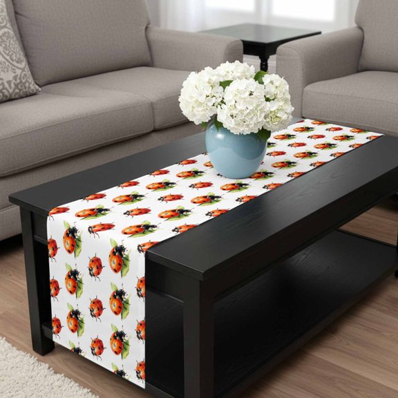 Table Runner Natural Watercolor Red Black Insects Dresser Scarves 13x36 Inch,Linen Table Runners Seven-spotted Ladybug Tablerunner for Home Dining Indoor Outdoor Wedding Party Tabletop Decor