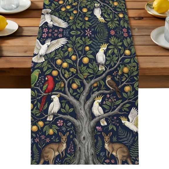 Table Runner Nature Animals Decorative Table Runner for Kitchen Botanical Floral Tree Flower Bird Kangaroo Dinning Runner for Party Wedding Holiday Indoor Outdoor 13x36inch