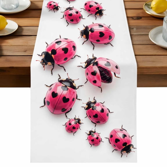 Table Runner Nature Pink Ladybug Colony Decorative Table Runner for Kitchen Country Modern Simple Insects Dinning Runner for Party Wedding Holiday Indoor Outdoor 13x36inch
