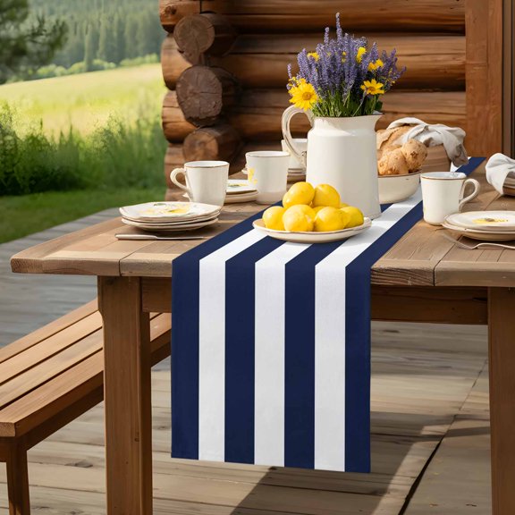 Table Runner,Navy Blue Stripe Summer Nautical Theme Kitchen Dining Table Runners Tabletop Decorations White Geometric Lines Tablerunner Drsser Sarvs for Home Partyo Wdedeng Birthday Decor,13x36in