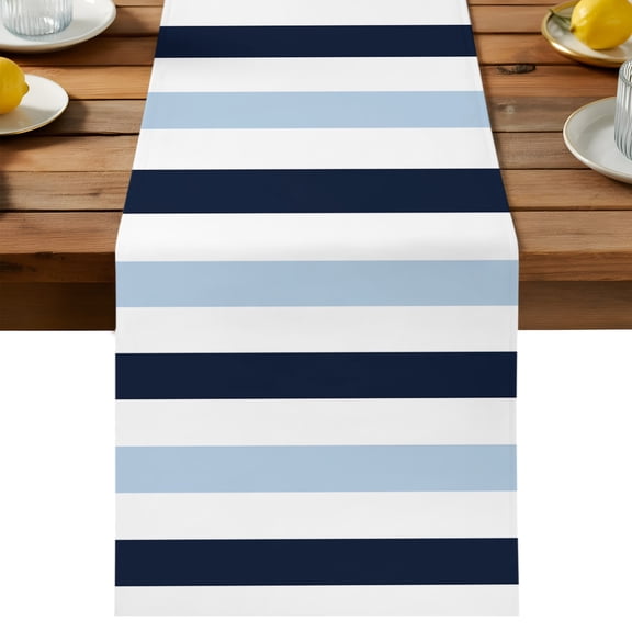 Table Runner Navy Light Blue Contrast Decorative Table Runner for Kitchen Simple Striped Dinning Runner for Party Wedding Holiday Indoor Outdoor 13x36inch