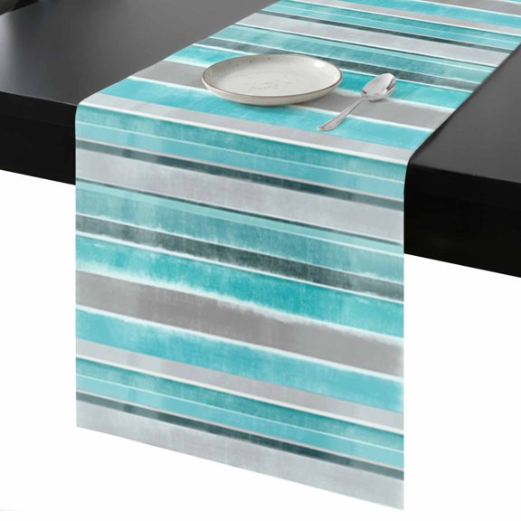 Table Runner Nordic Abstract Texture Decorative Dining Table Runner Turquoise Gray Gradient Stripes Kitchen Table Decoration for Home, Holiday and Party Use 13x36 Inch