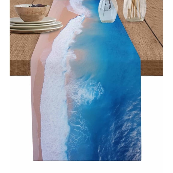 Table Runner Ocean Beach Table Decoration for Kitchen Dinning Wave Sand Blue Table Decoration for Indoor Outdoor Party Wedding Decor 13x90inch