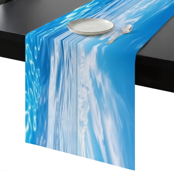 Table Runner Ocean Summer Sunlight Decorative Dining Table Runner Blue Wave Seawater Kitchen Table Decoration for Home, Holiday and Party Use 13x36 Inch
