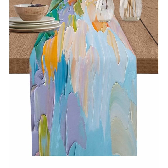 Table Runner Oil Painting Table Decoration for Kitchen Dinning Abstract Beach Table Decoration for Indoor Outdoor Party Wedding Decor 13x90inch