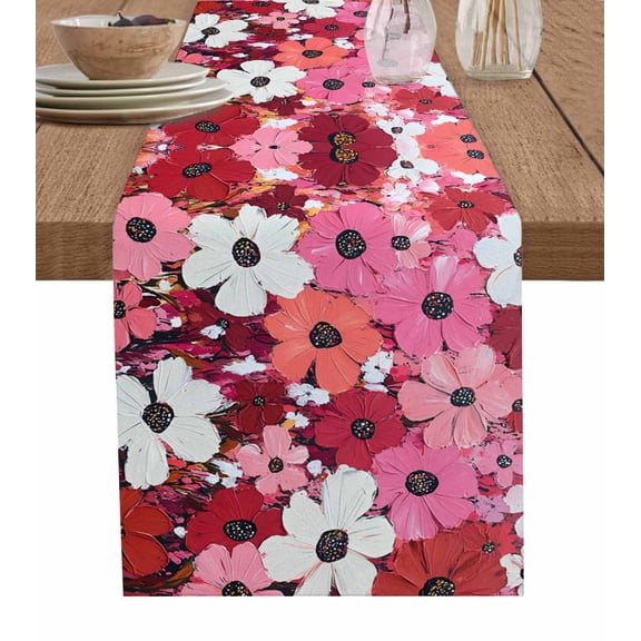 Table Runner Oil Painting Table Decoration for Kitchen Dinning Flower Texture Table Decoration for Indoor Outdoor Party Wedding Decor 13x72 Inch