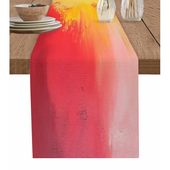 Table Runner Oil Painting Table Decoration for Kitchen Dinning Red Yellow Table Decoration for Indoor Outdoor Party Wedding Decor 13x90inch