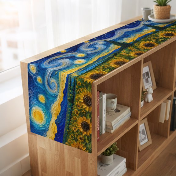 Table Runner Oil Style Farm Sunflowers Dresser Scarves 13x36 Inch,Linen Table Runners Abstract Swirling Sky Tablerunner for Home Dining Indoor Outdoor Wedding Party Tabletop Decor