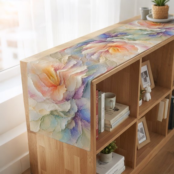 Table Runner Oil Style Rainbow Petals Dresser Scarves 13x36 Inch,Linen Table Runners Modern Colorful Peony Tablerunner for Home Dining Indoor Outdoor Wedding Party Tabletop Decor