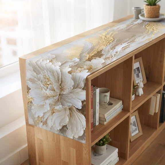 Table Runner Oil Style White Peony Dresser Scarves 13x36 Inch,Linen Table Runners Pastoral Floral Art Tablerunner for Home Dining Indoor Outdoor Wedding Party Tabletop Decor