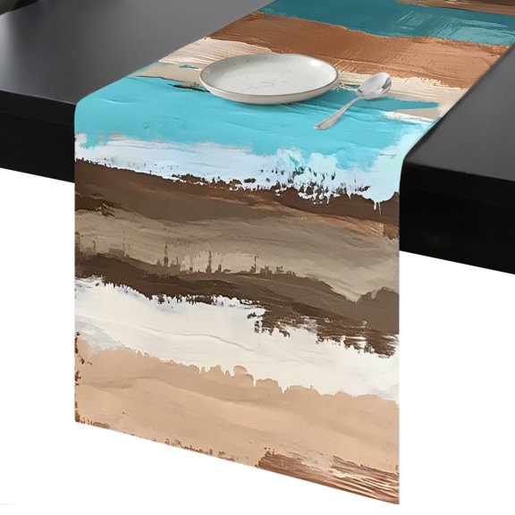 Table Runner Ombre Blue Brown Stripes Decorative Dining Table Runner Watercolor Abstract Style Kitchen Table Decoration for Home, Holiday and Party Use 13x90 Inch