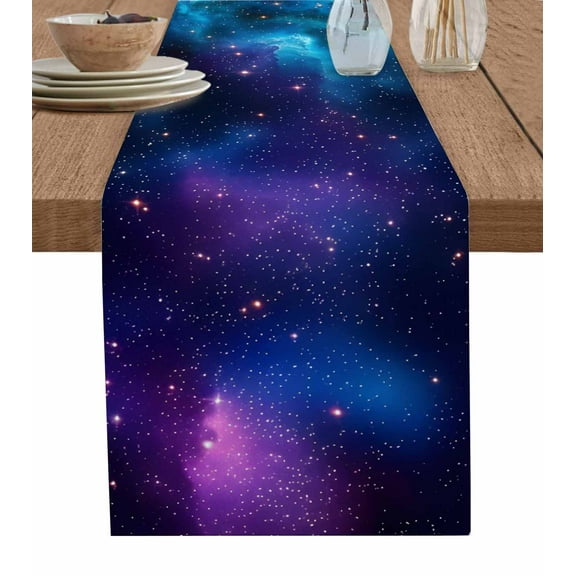 Table Runner Ombre Blue Starry Night Table Decoration for Kitchen Dinning Stars Modern Art Table Decoration for Indoor Outdoor Party Wedding Decor 13x90inch