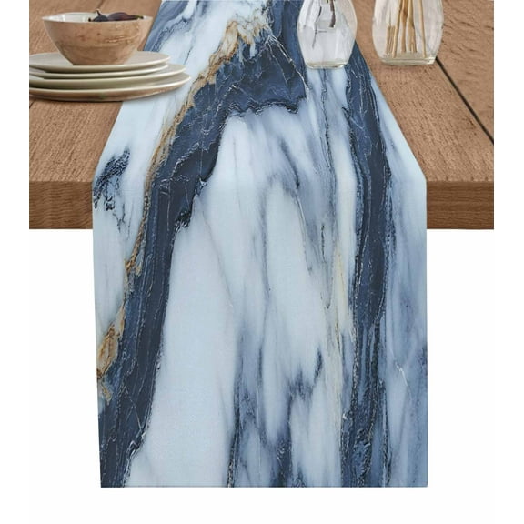Table Runner Ombre Blue White Marble Texture Table Decoration for Kitchen Dinning Modern Art Table Decoration for Indoor Outdoor Party Wedding Decor 13x90inch