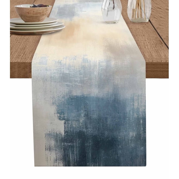 Table Runner Ombre Blue off White Oil Painting Table Decoration for Kitchen Dinning Abstract Art Table Decoration for Indoor Outdoor Party Wedding Decor 13x90inch