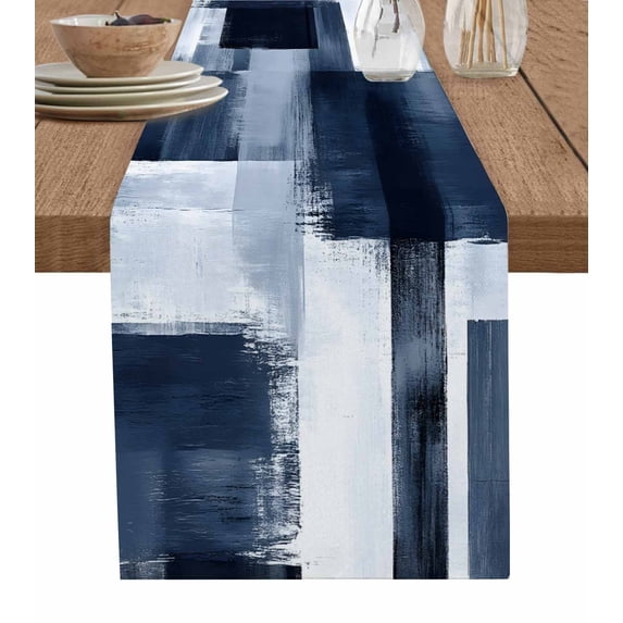 Table Runner Ombre Blue White Oil Painting Table Decoration for Kitchen Dinning Watercolor Modenr Art Table Decoration for Indoor Outdoor Party Wedding Decor 13x90inch