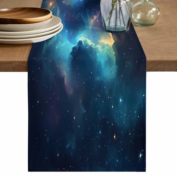 Table Runner Ombre Purple Blue Galaxy Soft Linen Style Table Runner Cloth Starry Sky Dining Table Decor for Kitchen, Dining Room, Parties, Holiday & Everyday Use 13x72 Inch