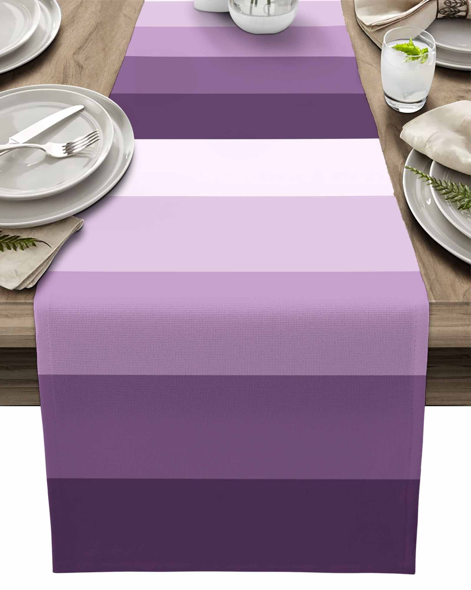 Table Runner Ombre Purple Stripes Table Decoration for Kitchen Dinning Gradient Color Table Decoration for Indoor Outdoor Party Wedding Decor 13x90inch