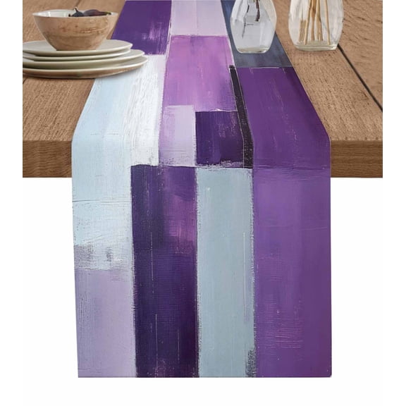 Table Runner Ombre Purple White Painting Art Table Decoration for Kitchen Dinning Abstract Art Table Decoration for Indoor Outdoor Party Wedding Decor 13x90inch