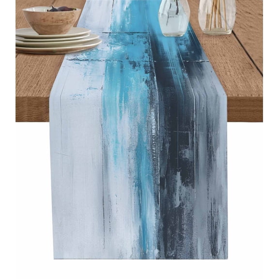 Table Runner Ombre Teal Blue Table Decoration for Kitchen Dinning Modern Abstract Art Table Decoration for Indoor Outdoor Party Wedding Decor 13x90inch