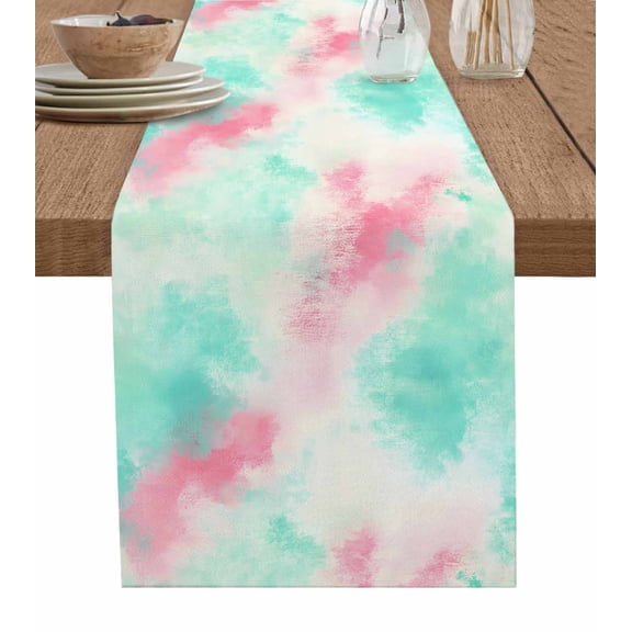 Table Runner Ombre Teal Pink Table Decoration for Kitchen Dinning Abstract Table Decoration for Indoor Outdoor Party Wedding Decor 13x72inch