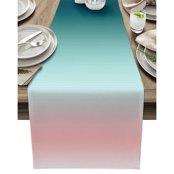 Table Runner Ombre Teal Pink Table Decoration for Kitchen Dinning Gradient Stripes Table Decoration for Indoor Outdoor Party Wedding Decor 13x90inch