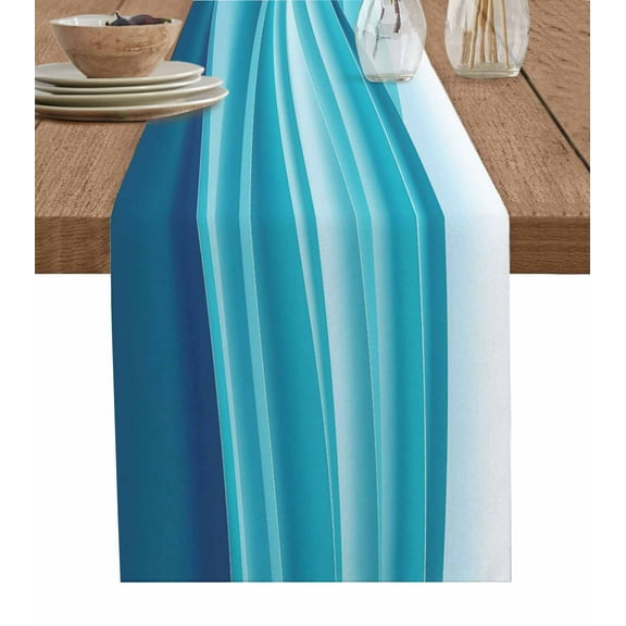 Table Runner Ombre Teal Wave Table Decoration for Kitchen Dinning Modern Abstract Ocean Table Decoration for Indoor Outdoor Party Wedding Decor 13x90inch
