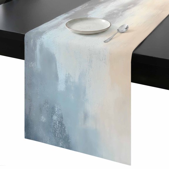 Table Runner Ombre off White Blue Painting Decorative Dining Table Runner Abstract Art Kitchen Table Decoration for Home, Holiday and Party Use 13x72 Inch