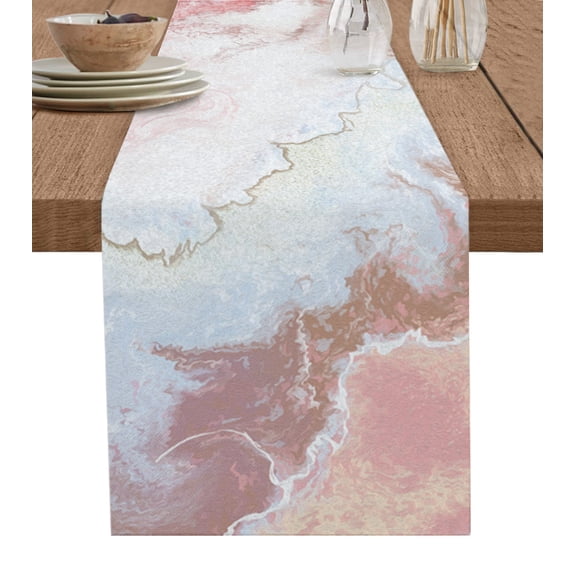 Table Runner Ombre White Marble Table Decoration for Kitchen Dinning Modern Abstract Art Table Decoration for Indoor Outdoor Party Wedding Decor 13x90inch
