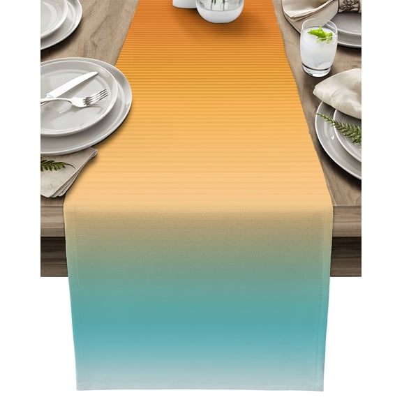 Table Runner Ombre Yellow Teal Table Decoration for Kitchen Dinning Gradient Stripes Table Decoration for Indoor Outdoor Party Wedding Decor 13x72inch