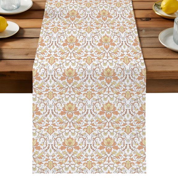 Table Runner Orange Abstract Flower Decorative Table Runner for Kitchen Abstract Medieval Mural Dinning Runner for Party Wedding Holiday Indoor Outdoor 13x36inch