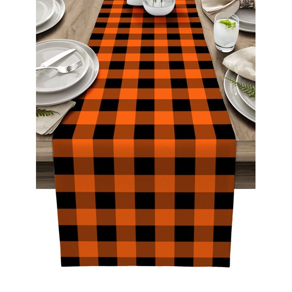Table Runner Orange Black Plaid Table Decoration for Kitchen Dinning Farmhouse Buffalo Check Table Decoration for Indoor Outdoor Party Wedding Decor 13x72 Inch