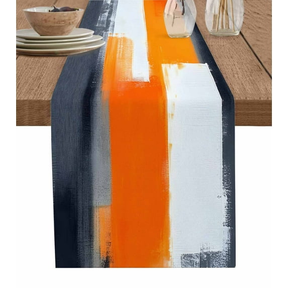 Table Runner Orange Black Table Decoration for Kitchen Dinning Modern Abstract Art Table Decoration for Indoor Outdoor Party Wedding Decor 13x90inch