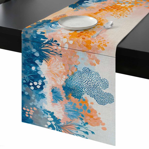 Table Runner Orange Blue Plant Decorative Dining Table Runner Abstract Art Kitchen Table Decoration for Home, Holiday and Party Use 13x36 Inch