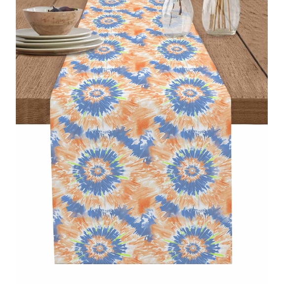 Table Runner Orange Blue Tie Dye Table Decoration for Kitchen Dinning Boho Abstract Art Table Decoration for Indoor Outdoor Party Wedding Decor 13x90inch